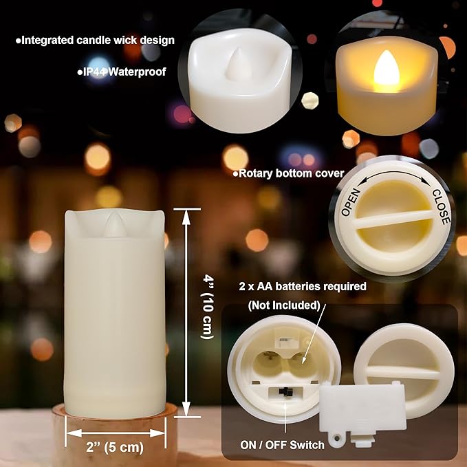 iZAN 2 Pack Flameless Battery Operated LED Pillar Candles with Remote Outdoor Waterproof Flickering Decorative Lights for Halloween Christmas Home Kitchen Décor Wedding Party Event Decorations 2”x4”