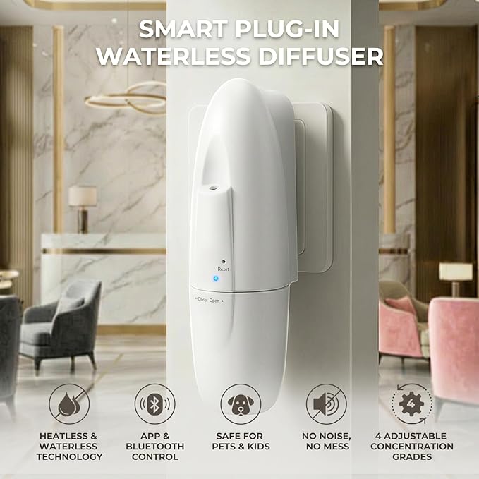 Smart Plug-in Waterless Oil Diffuser, Bluetooth/App Control, Up to 800 Sq Ft Coverage, Silent Cold-Air Diffuser for Home & Office, No Water, Pet & Kid Safe