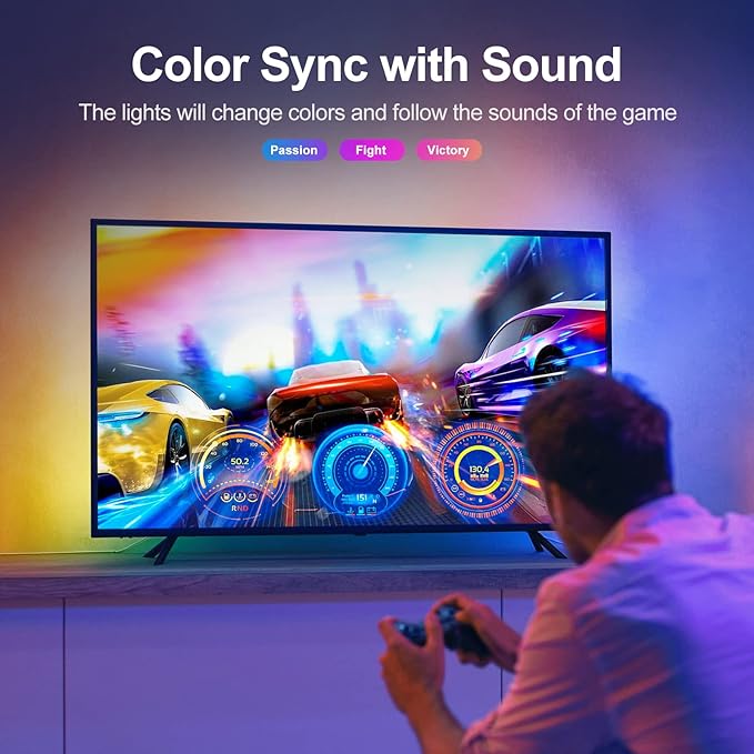 LED TV Lights,16.4ft Smart RGB Strip for 45-75 Inch TVs, Music Sync Bluetooth App & Remote Control, USB-Powered LED Lights for Gaming, Bedroom, PC, Home Theater