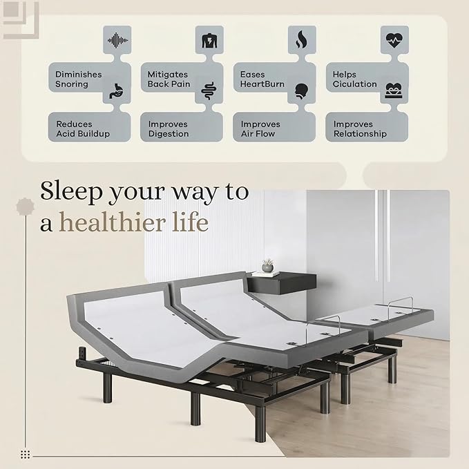 Sven & Son Harmony Adjustable Bed Base, Head and Foot Lift, Massage, Under-Bed Lights, USB, Memory, Zero Gravity Smart Frame - King