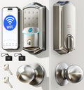 Veise VE027-K Built-in WiFi Smart Lock with 2 Knob, Fingerprint Keyless Entry Door Lock Handle Set for Front Door, App Remote Control, Electronic Digital Keypad Deadbolt, IP65 Waterproof, Satin Nickel
