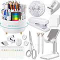 Office Supplies,Desk Accessories,with Stapler,Tape Dispenser,Staple Remover,Scissor,Ballpoint Pen,Sticky Notes,Clear Tape,Staples,Desk Organizer,Phone Stand,Binder,Index Tabs,Best Gift Set(White)