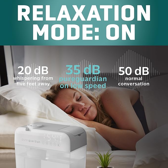 PureGuardian 1 Gallon, Cool Mist Ultrasonic Humidifier, 48-Hour Run Time, Coves 410 Sq. Ft., Humidistat, Timer, Filter Free for Bedrooms, Offices, Home, White, H1050W