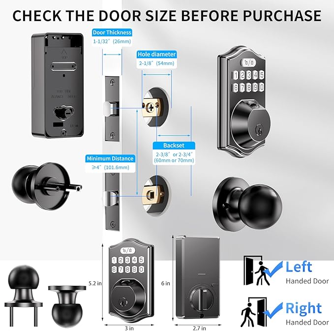 Keyless Entry Smart Lock Set: Front Door Fingerprint Deadbolt with Auto-Lock/Keypad & Anti-Peep Password for Multi-User Family Home Security
