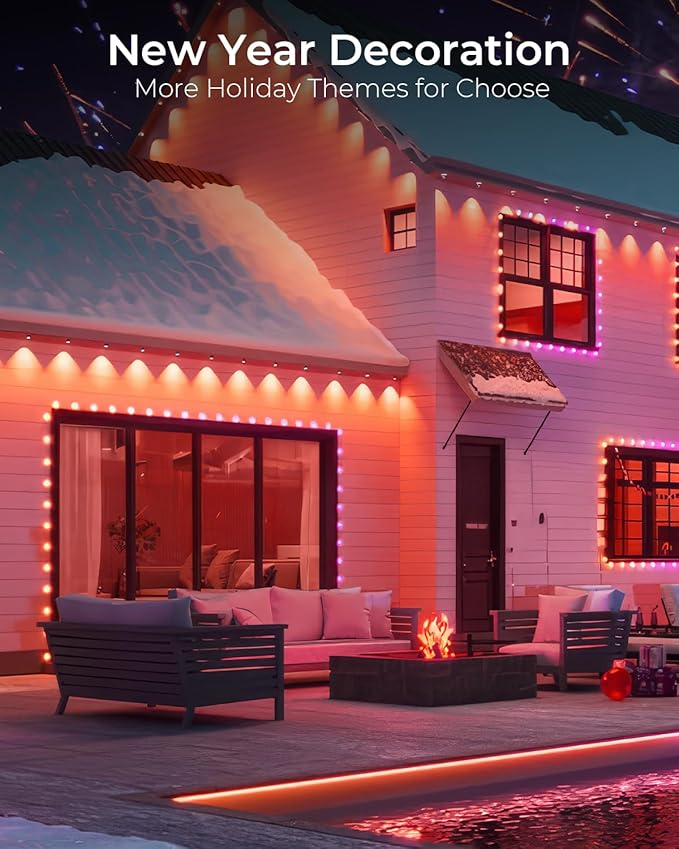 Smart Permanent Outdoor Lights, 150ft with 108 LED RGB String Lights, IP67 Waterproof Eaves Light with 44 Scene Modes for Halloween Christmas Birthday Holiday Party, APP/Voice/Remote Control