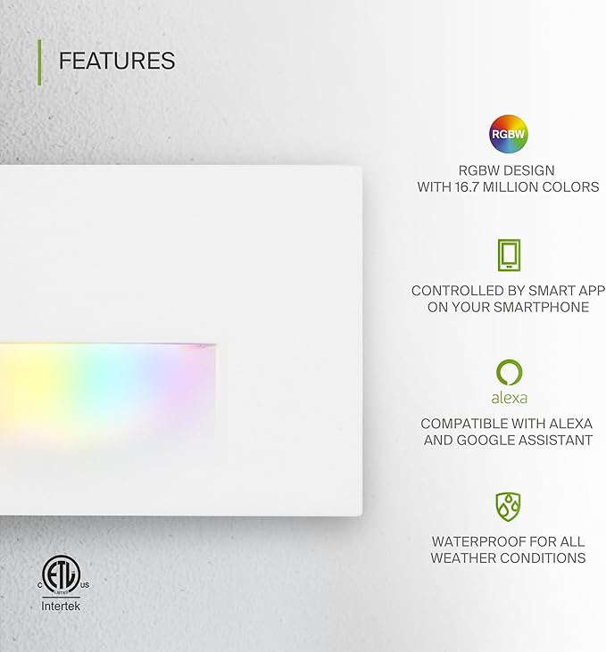ASD LED Recessed Step Light Fixture, Outdoor & Indoor Stair Tread Lighting | RGBW, Smart, Waterproof, ETL Listed | 3W 60LM RGB-2700K-6500K 120V | Staircase Hardwired Illumination | White, 6 Pack