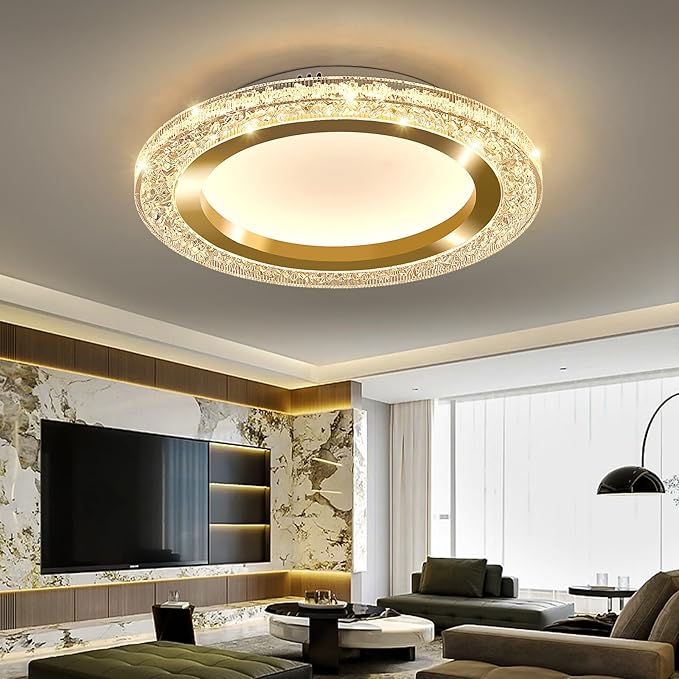 UOFUS 32W Gold LED Flush Mount Ceiling Light 15.7inch Modern Round Ceiling Light Fixture 3000K-6000K Super Bright Circle Ceiling Lamp for Bedroom Kitchen Bathroom Entryway Hallway Stairwell