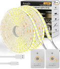 Under Cabinet Lighting Wireless, 2 Pack 5000mAh 13FT COB Motion Sensor Led Light Strips Indoor, Rechargeable Battery Powered Motion Activated Stair Shelf Closet Cabinet Counter Led Strip Tape Lights