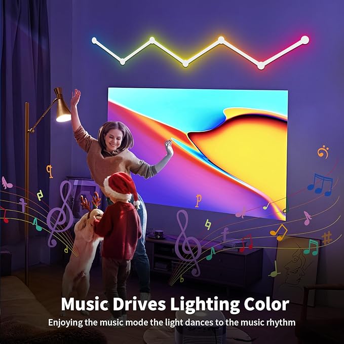 Smart WiFi LED Wall Lights, 16M+ Color Dimmable Gaming Light Works with Alexa and Google Assistant, Music Sync, DIY and Timer Feature, RGB Light Bars for Gaming Room, Bedroom (6 Pcs,White)