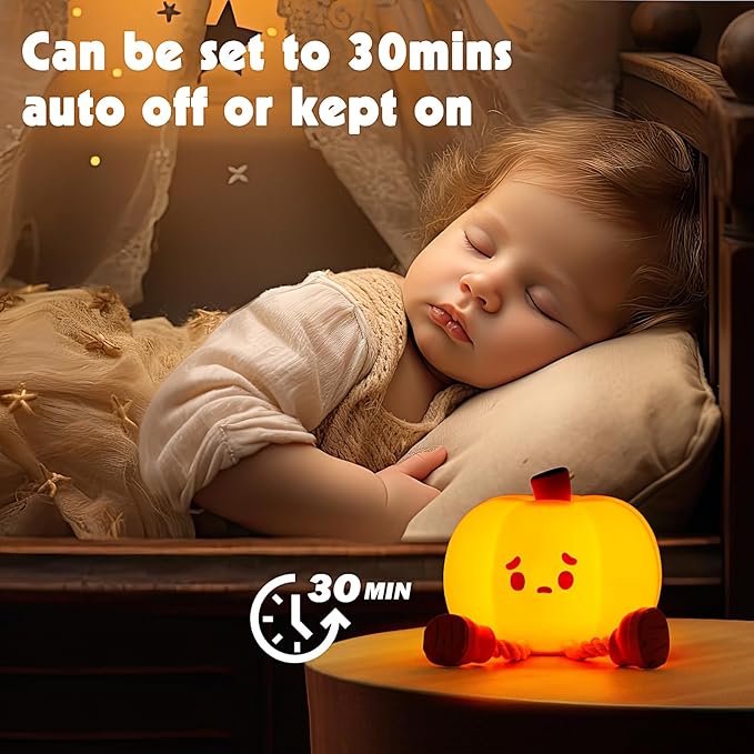 Cute Silicone Pumpkin Night Light, Rechargeable Dimmable Nursery Nightlight, Bedside Touch Lamp for Breastfeeding, Pumpkin Decor for Fall Decorations