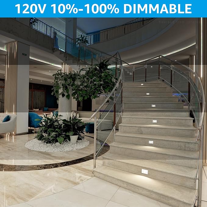 LEONLITE 3CCT LED Step Lights 120V-277V, 150LM 2.5W Dimmable Horizontal Stair Lights Indoor Outdoor IP65, CRI90 & ETL, 2700K3000K4000K Selectable Zinc Alloy Staircase Lights, White, 3 Pack