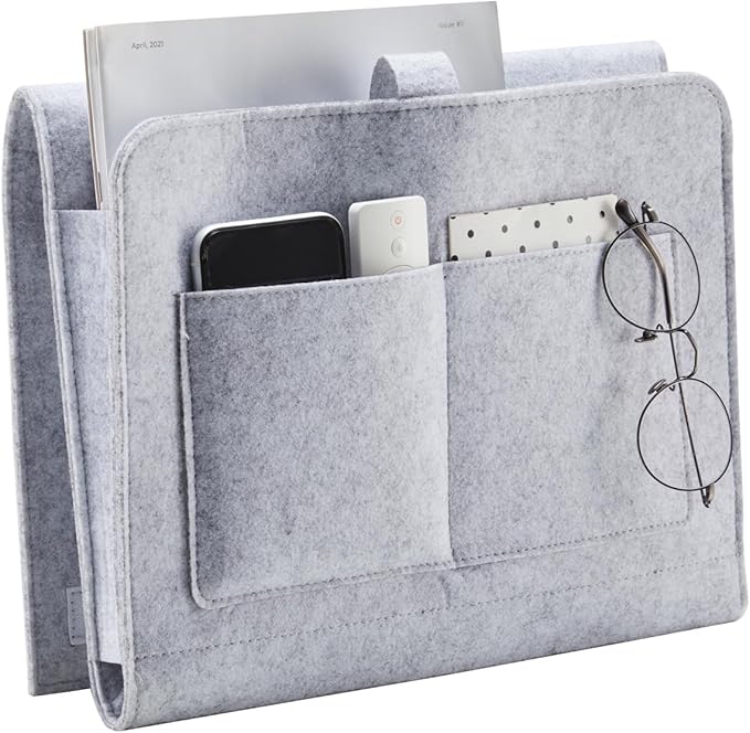 YOUDENOVA Bedside Caddy, Bedside Organizer for Dorm Room, Bunk Bed, Light Grey