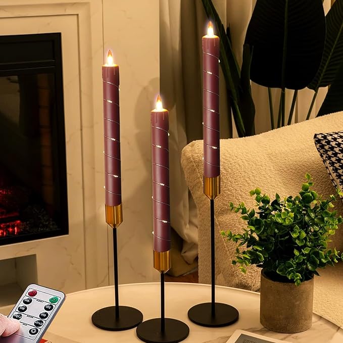 Danip Christmas red flameless Candle with String Light Window Candles with Remote Timer Battery Operated Taper Candle LED Pillar Candles Set of 6