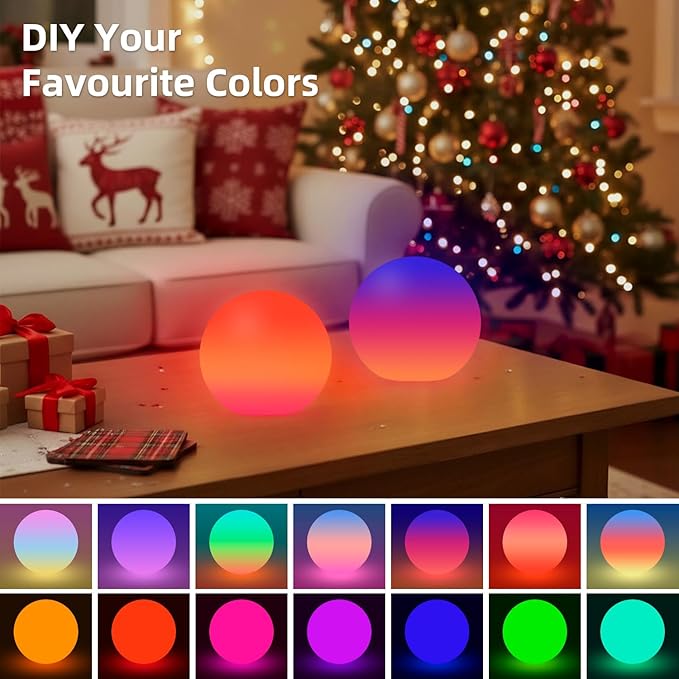 BLUEYE 6Inch LED Ball Night Light,200Lumens,16RGB Therapy,Remote Control Table Lamp,Rechargeable Orb Globe Sphere Ambient Lighting for Relax,IP68