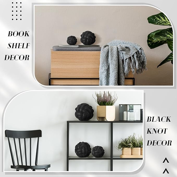 Wenqik Matte Black 3 Pcs Knot Decor, Chain Link Coffee Table Bookshelf Decor Accents, Entry Table Ceramic Aesthetic Minimalist Decorative Objects for Modern Home Living Room Decoration 3 Sizes