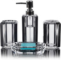 4-Piece Black Bathroom Accessories Set — Soap Dispenser, Soap Dish, Mouthwash Cup & Toothbrush Holder, Glossy Acrylic with Brushed Black Accent, Gift-Ready Home Decor