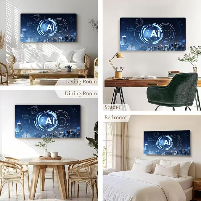 Wibinuki Wall Art Wall Decor Wall Paintings AI interface over a city skyline night showing da for Living Room Bedroom Bathroom Home Decor Can Be Hung Directly 20"x 40"