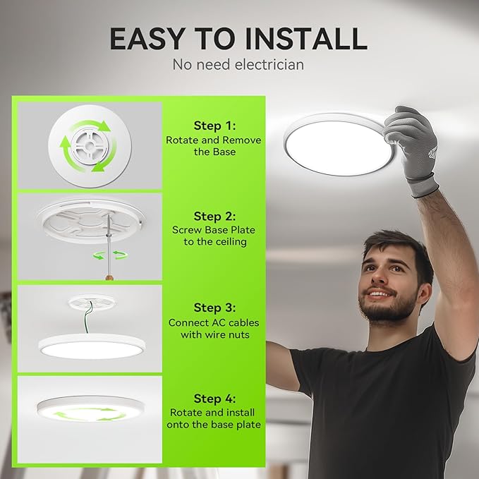 MODERN 2Pack LED Flush Mount Ceiling Light, 3000K-3500K-4500K-5000K-6000K Adjustable Ceiling Lamp,7.5inch Surface Mounted for Living Room, Bedroom, Kitchen, Laundry, Hallway (White, 2 Pack)