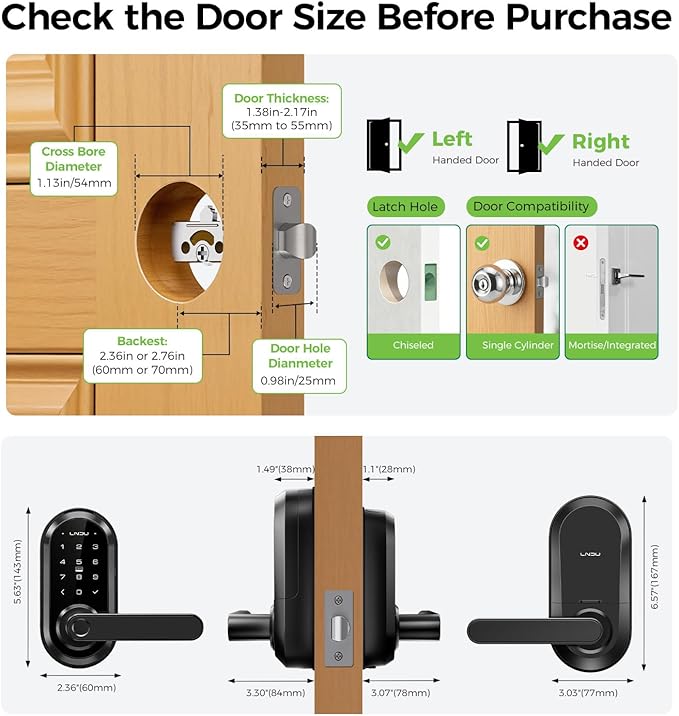 WiFi Smart Lock with Handle, Keyless Entry Door Lock for Front Door Lock Set with Alexa & Google Assistant, Voice Control & APP Remote, Fingerprint Keypad Door Lock with Handle,PIN Unlock,Auto Locking