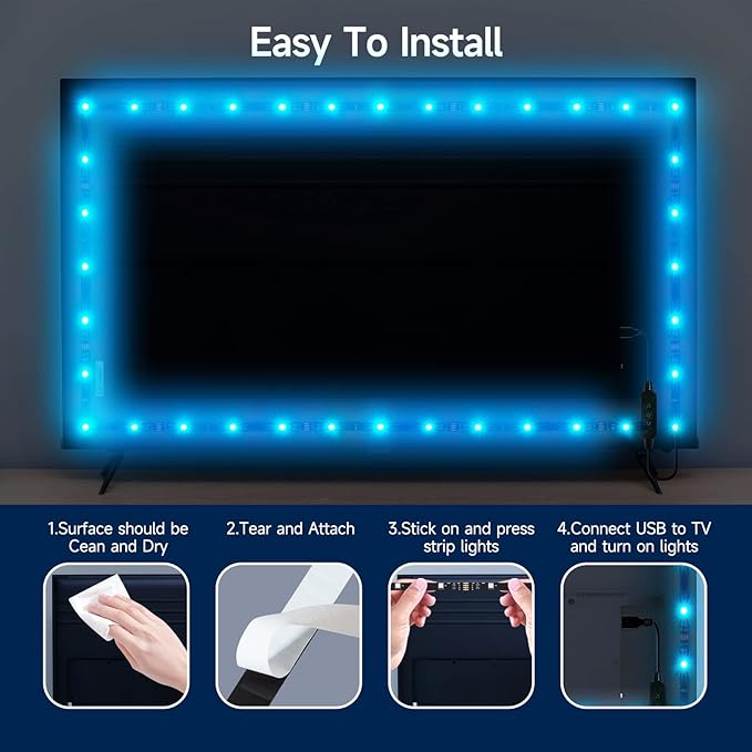 TV LED Backlight, 16.4ft RGB LED Lights for 55-70 Inch TVs, Bluetooth APP Control, USB Powered for Bedroom