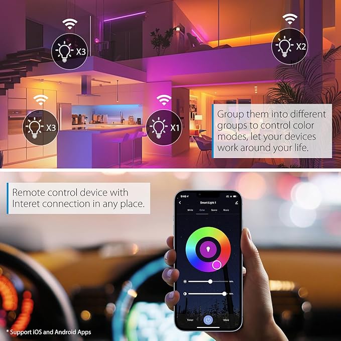 LVWIT Smart Light Bulb, WiFi Chandelier LED Bulb, E12 Base, 4.9W, 470Lm, 6Pk, Color Changing, Dimmable, Compatible with Alexa, Google Home, No Hub Required, B11, Warm White, 50000hrs Life