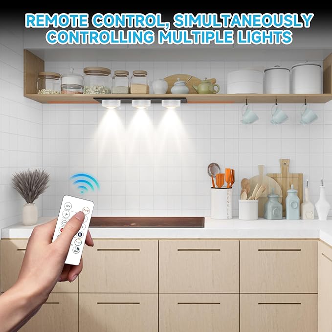 LED Puck Lights with Remote Control, Wireless Under Cabinet Lighting,Color Changing Lights with Dimmer and Timer, AAA Battery Operated Powered Push Night Lights (6 Pack Black)