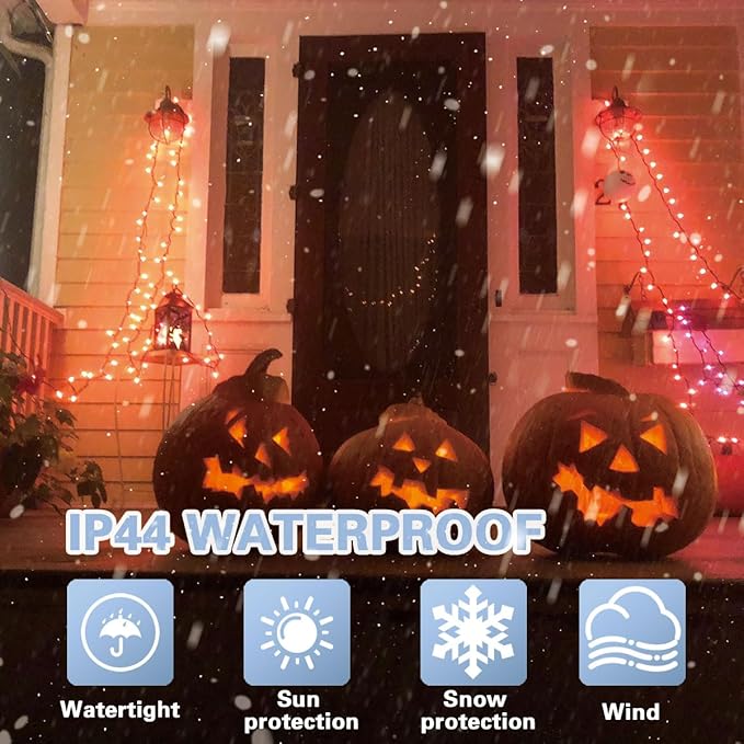 LAMPHOME Orange Thanksgiving Mini Lights, 200LED 66Ft Autumn Fall String Lights,16 Modes Connectable 120V Plug in for Outdoor Indoor Garden Party Halloween Christmas Xmas Tree Light Decor
