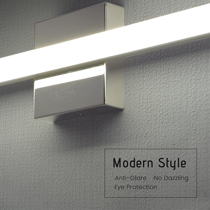 Modern LED Vanity Lights for Bathroom 24IN 14W Daylight White Chrome Light Fixtures Bathroom Lights Over Mirror Vanity Lighting Fixtures Vanity Light