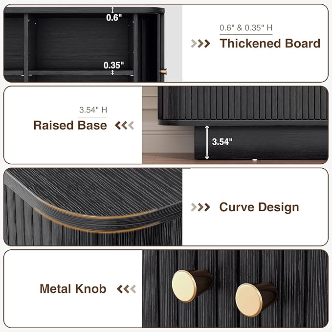 63" W Small Shoe Storage Bench, Shoe Bench Entryway with Sliding Doors and Adjustable Shelvs, Wooden Low Cabinet for Hallway, Living Room, Bedroom, Apartment, Dorm, Mudroom, Garage, Black, 2PCS