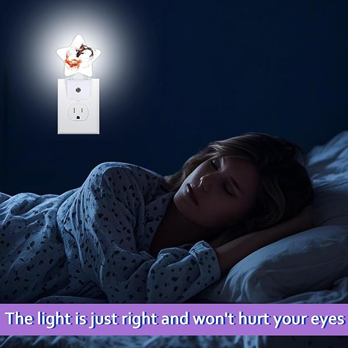 Japanese Koi Night Lights Plug Into Wall,Watercolor Fish Dusk to Dawn Light Sensor Night Light for Kids, Energy Efficient Sleep Friendly Lamp for Bedroom Bathroom Nursery