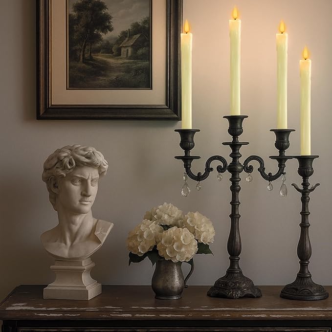 Homemory 6 PCS Real Wax Flameless Taper Candles with Remote, Flickering LED Candlesticks with Timer Dimmer, Fake Candles for Xmas Wedding Celebration Decor, Ivory, 9.6 Inches