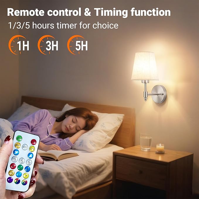 Peel and Stick Wall Sconces, No Drilling Stick On Wall Sconce, Wireless Battery Operated Wall Lights, Adhesive Wall Lamp with 10000mAh Battery Bulb for Bedroom Living Room Decor