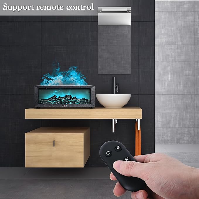 Fireplace Aroma Diffuser with Remote Control - 7 Color Changing LED Flame Essential Oil Diffuser, 1/3/5 Hour Timer, Ultrasonic Cool Mist Humidifier for Home, Office, Yoga Meditation, Spa