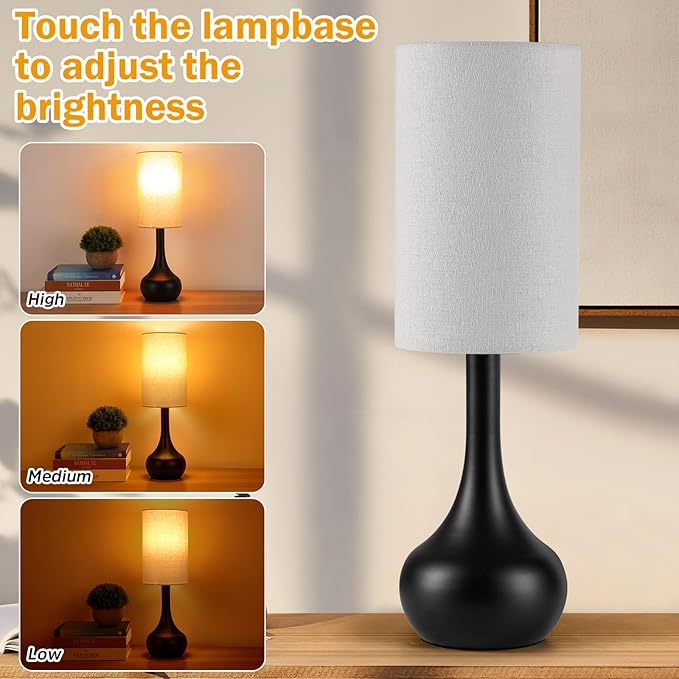 Touch Table Lamp for Nightstand, 3-Way Dimmable, Space Saving & No Assembly Required, Upgraded Small Droplet Vintage Black Bedside Lamp for Bedroom, Living Room, Office (Bulb Included)