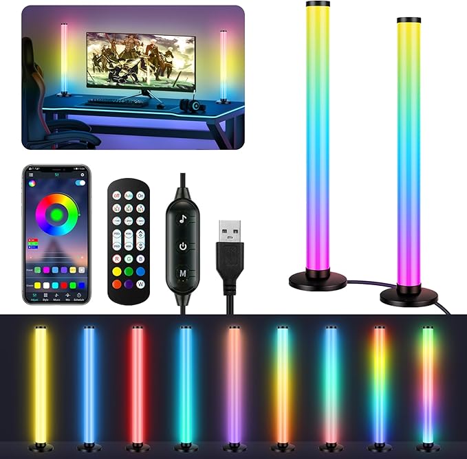 RGB Smart IC Light Bars for TV, 2x16.5In 360° Full Screen Lighting LED Light Bar with Remote & App Control,Music Sync Color Chasing Lights Bar USB Powered for Gaming Room Bedroom Desktop Party