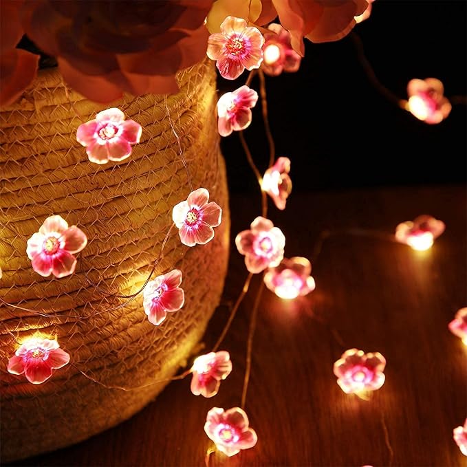 Mudder 2 Pack Cherry Blossom Flower String Lights 13 FT 40 LEDs for Bedroom, Pink Fairy Lights USB and Battery Operated Decorative String Light Indoor Outdoor