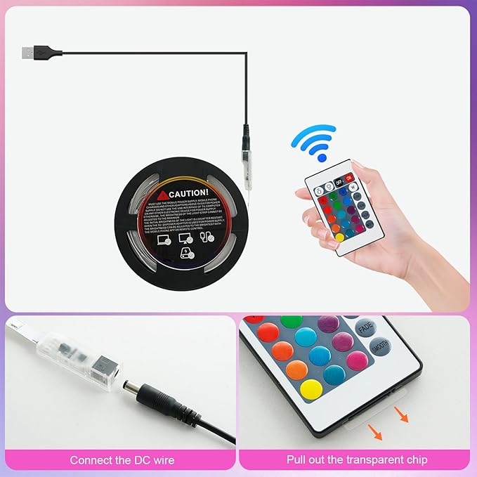 20ft LED Strip Lights Color Changing Mood lamp USB 5V Operated RGB 5050 LED Tape Lights Bedroom, Kitchen Cabinet Light with IR Remote Controller and Dimmable