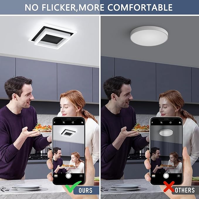 32W Modern LED Ceiling Light, Small Flush Mount Light Fixture, 6000K Cold White Ceiling Lamp, Square Hallway Lighting Fixtures for Living Room Bedroom Bathroom Kitchen (Black, Cold White)