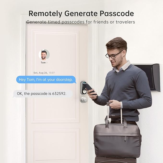 WiFi Smart Door Lock：Hornbill keyless Entry Door Lock with Handle,Fingerprint Smart Lock with 2 Knobs, Alexa Bluetooth Remote APP Control,Auto Locking for Home Hotel,Satin Nickel