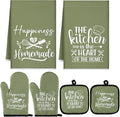 Sratte 6 Pcs Kitchen Decor Accessories Set Farmhouse Towels Pot Holders Oven Mitts Set 2 Dish Towels 2 Potholders 2 Cooking Mittens Oven Glove for Christmas Baking Cooking Supply(Green,Kitchen)