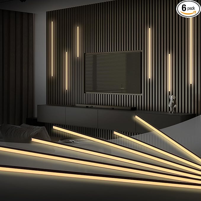 HAMRVL Black LED Recessed Lighting Kit - 6pcs DC12V Warm White Slat Wall Lights with Smart Switch,3000k Self-Adhesive Wall Panel Lights for Wood Slat Wall Panels, Headboards, Stairs, Media Wall Panels
