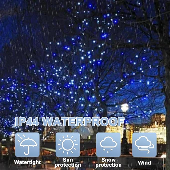 LAMPHOME 165FT 500 LED Blue White String Lights, 16 Modes Plug in Mini Fairy Lights, Waterproof Outdoor Christmas Lights for Hanukkah Xmas Tree Garland Bedroom Ocean Party July 4th Patriotic Decor
