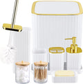 Bathroom Accessory Set White-9PC Set with Toilet Brush, Trash Can, Soap Dispenser, Q-Tip Holder | Modern Home Bath Essentials (White, Bath Set)