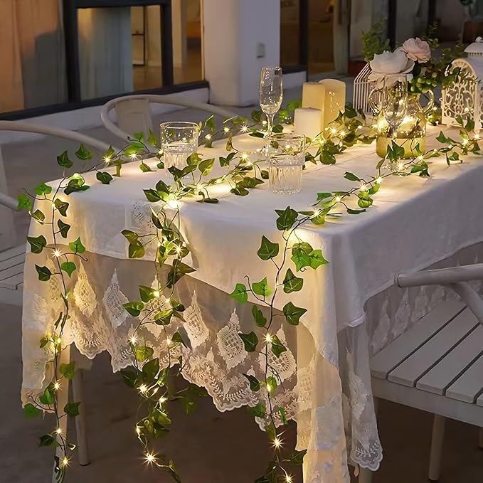 Outdoor Solar Fairy Lights, 39.3ft Ivy Fairy Lights with 120 LED String Lights, Solar Vine Lights Outdoor Weatherproof, 8 Modes Leaf Light for Garden, Balcony, Patio, Room Decoration