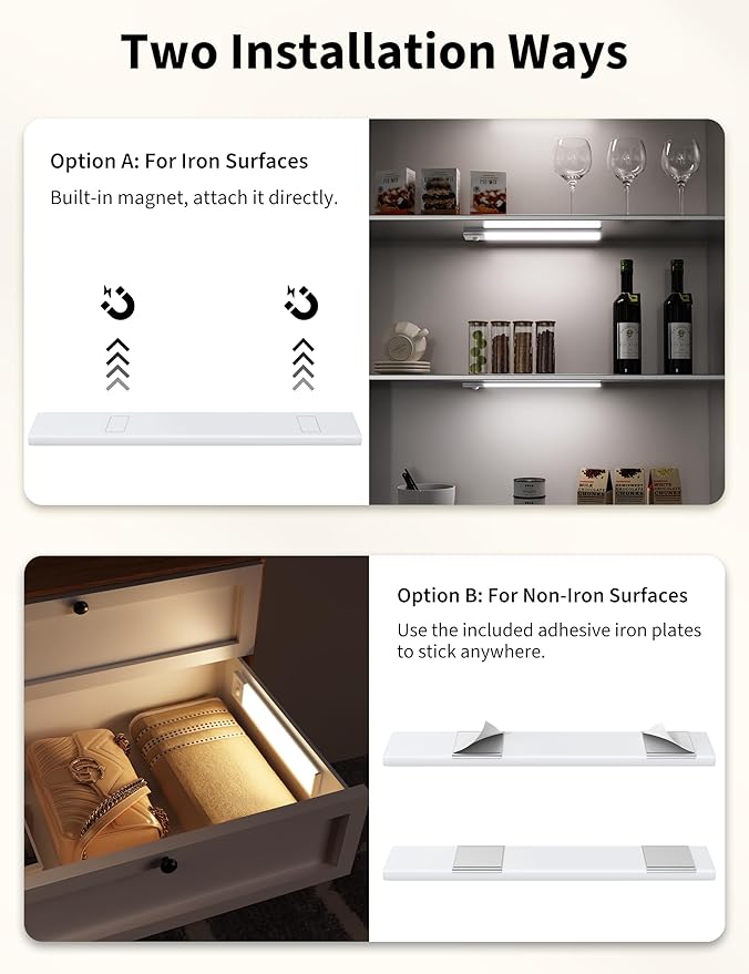 Joyzy 2 Pack 66 LED Motion Sensor Closet Lights, 9.2’’ Rechargeable Under Cabinet Lighting Magnetic Wireless 3 Color Temps & Dimmable Under Counter Light Motion Activated Pantry Light (110 Lumen)