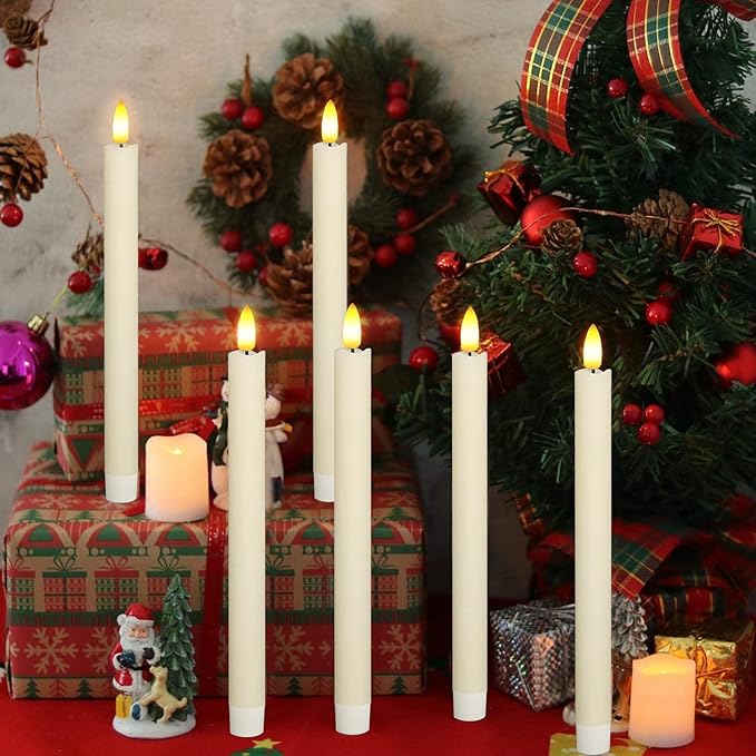 2 PCS Upgraded Real Wax LED Flameless Taper Candles with Remote, KSWING White Candlesticks Battery Operated 3D Flickering - 9.6” Long Realistic Fake Candle Sticks for Home/Wedding/Fireplace Xmas Decor