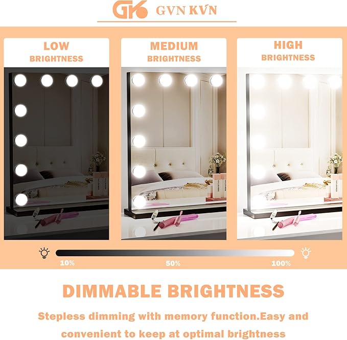 Vanity Mirror with Lights, 15 Dimmable LED Bulbs Large Hollyhood Makeup Mirror, Light up Mirror with 10X Magnification and USB Charging Port, Smart Touch 3 Colors, Metal Frame