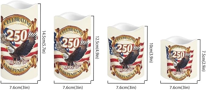 Bald Eagle White Candles Celebrating American 250th Anniversary Battery Led Lights with Timer Patriotic Remote Control Candle for Independence Day Holiday Decorations, 4 Pack