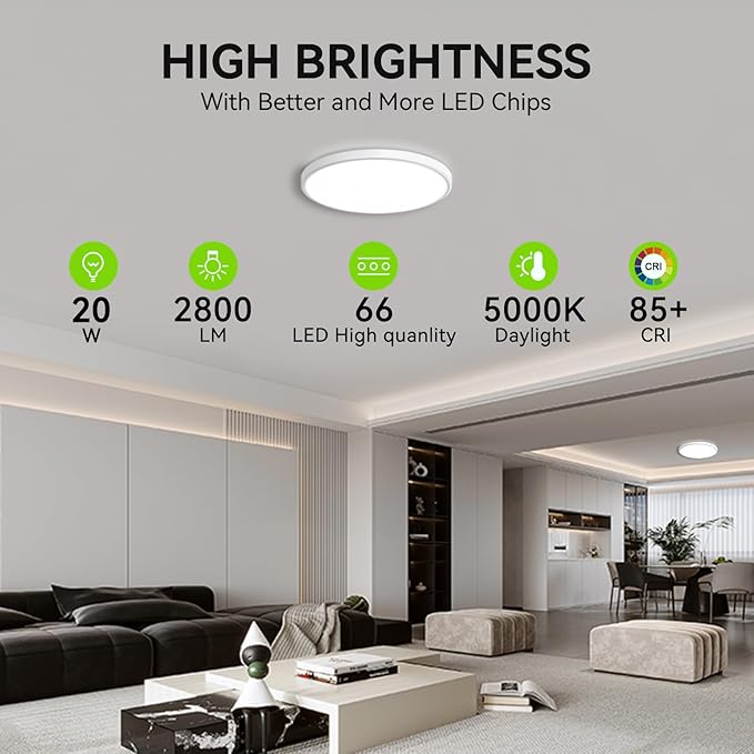 MODERN 12-Pack Super Thin 9inch 2800lm Flush Mount LED Ceiling Light White, 5000K Daylight, Undimmable Ceiling Light Surface Mount for Bedroom, Living Room, Dining Room, Garage, Office