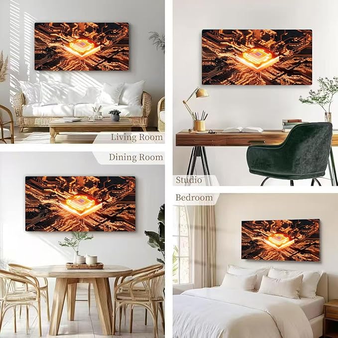 Wibinuki Wall Art Wall Decor Wall Paintings CPU and Da Flowing. AI and Cybersecurity for Living Room Bedroom Bathroom Home Decor Can Be Hung Directly 20"x 40"